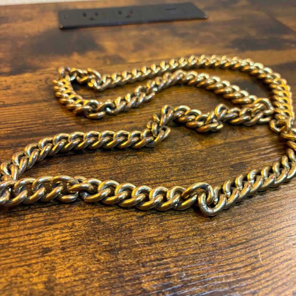 Vintage Heavy Brass Curb Link Chain Necklace 34 Inch Gold Tone Industrial Punk
